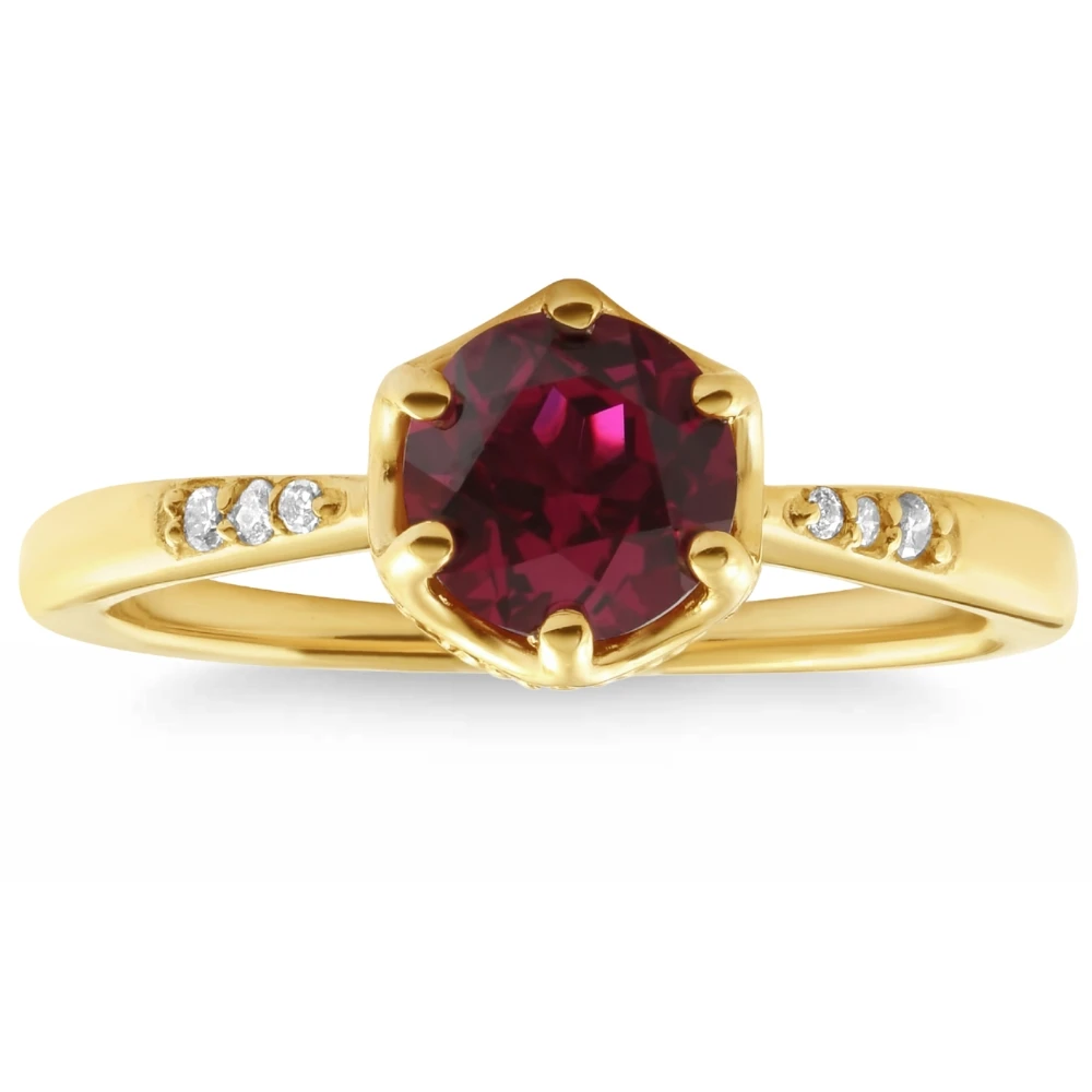 3/4Ct Ruby & Diamond Ring 10k Yellow Gold Lab Grown (F-G, VS2-SI1)