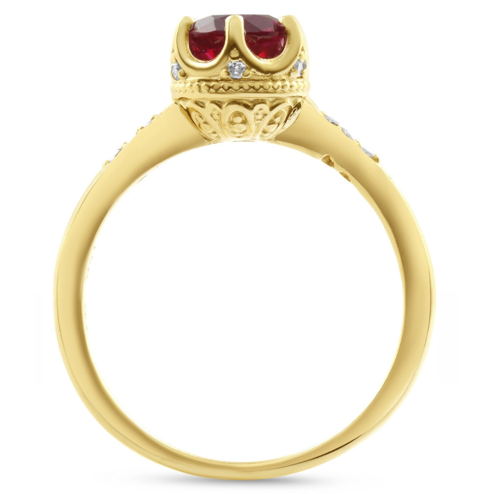 3/4Ct Ruby & Diamond Ring 10k Yellow Gold Lab Grown
