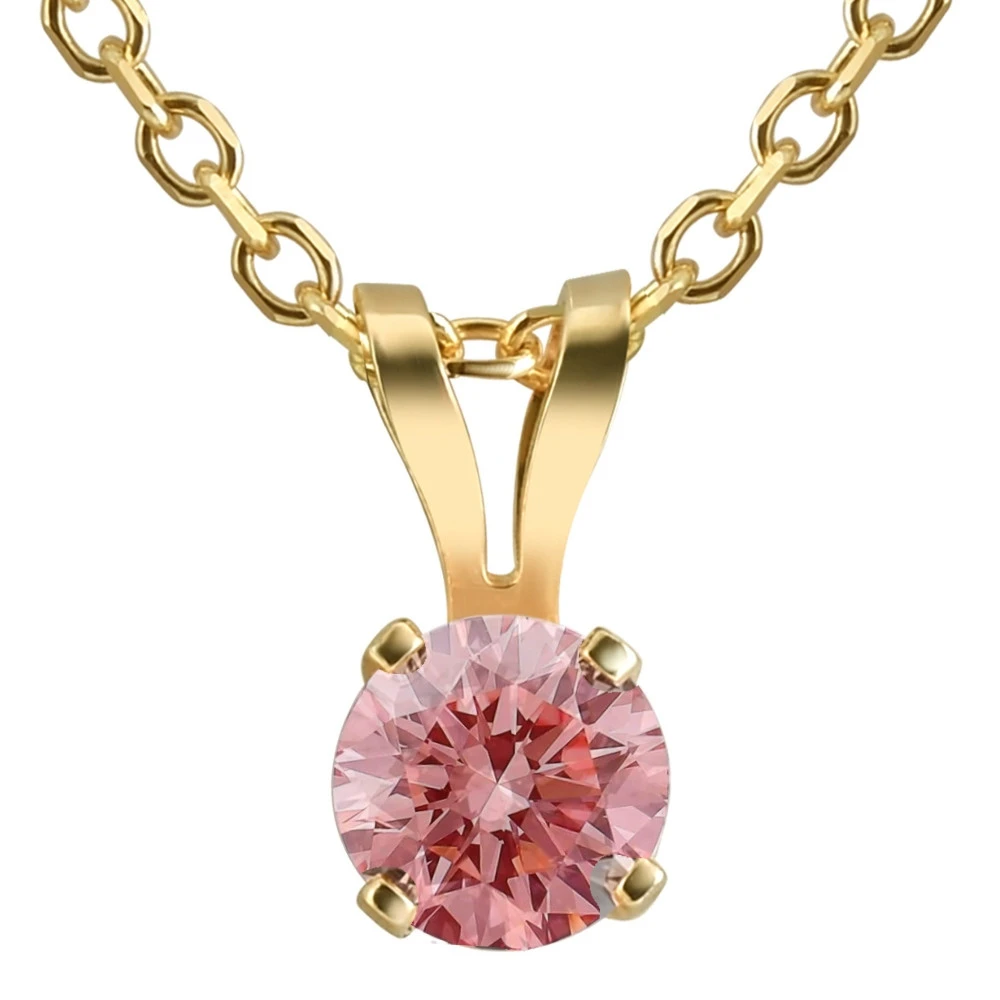 .20 - .50Ct Pink Diamond Solitaire Pendant 14k Gold Lab Grown 18" Necklace (Pink, VS2-SI1)