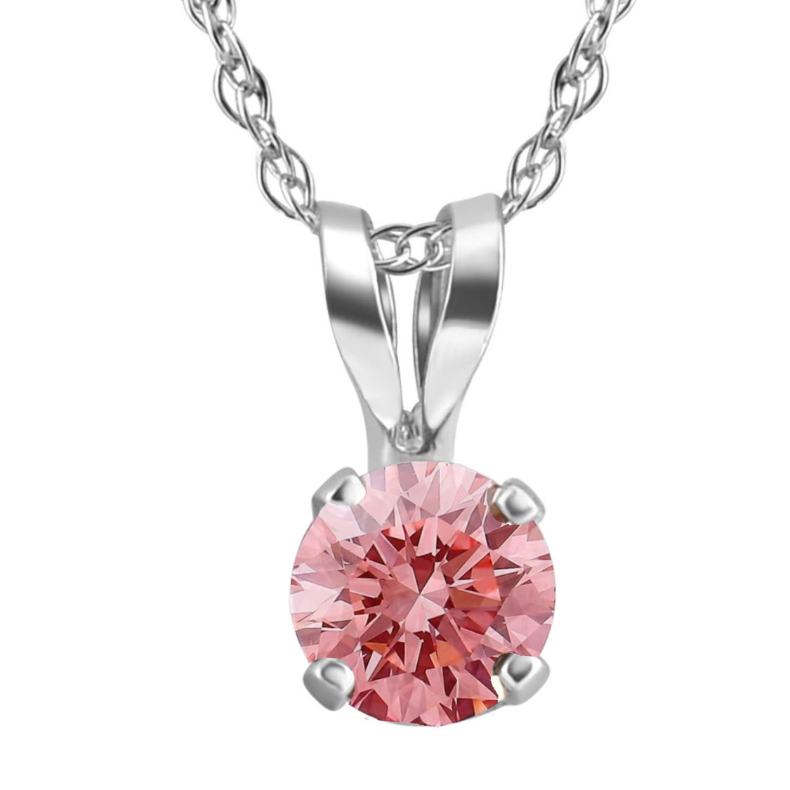.20 - .50Ct Pink Diamond Solitaire Pendant 14k Gold Lab Grown 18" Necklace (Pink, VS2-SI1)