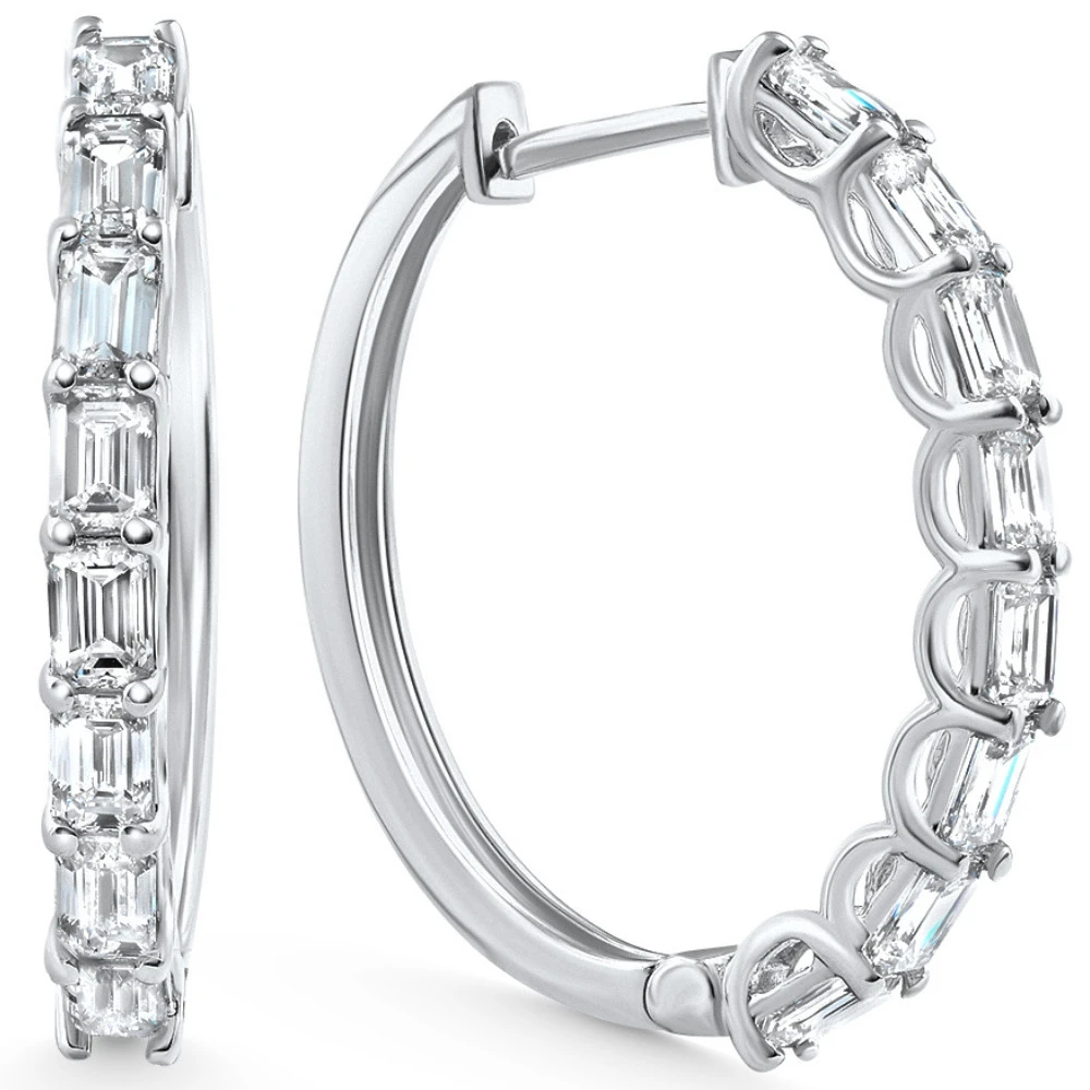 2 - 6Ct Emerald Cut Hoops 14k Gold Lab Grown Women's Earrings