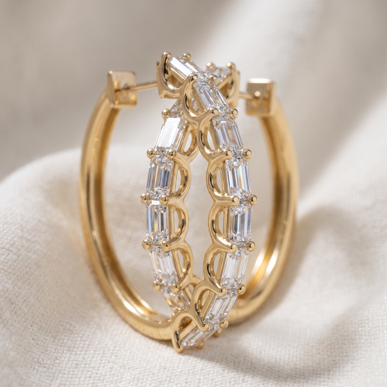 2 - 6Ct Emerald Cut Hoops 14k Gold Lab Grown Women's Earrings