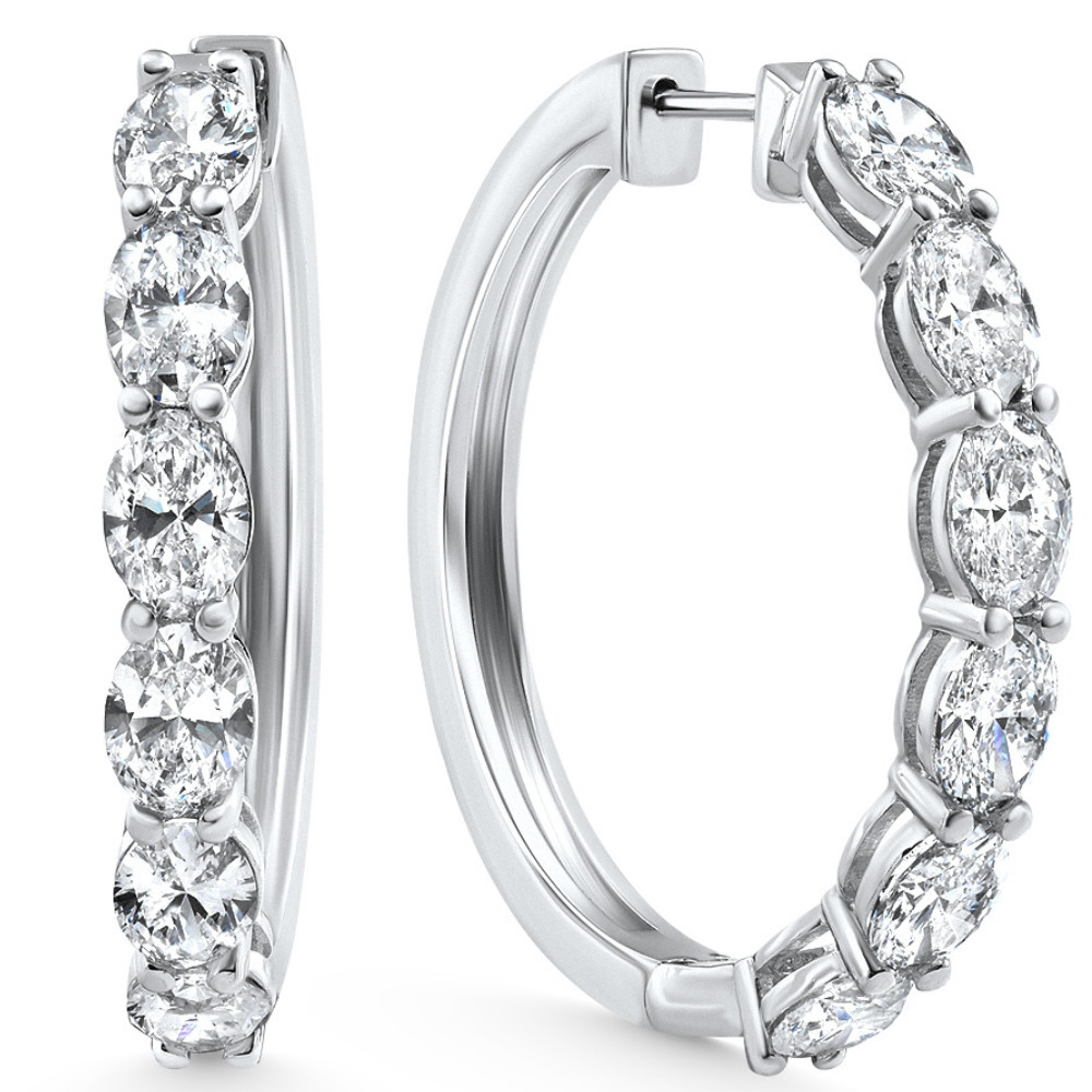 1 - 5Ct Diamond Oval Shape Hoops 14k Gold Lab Grown Women's Earrings