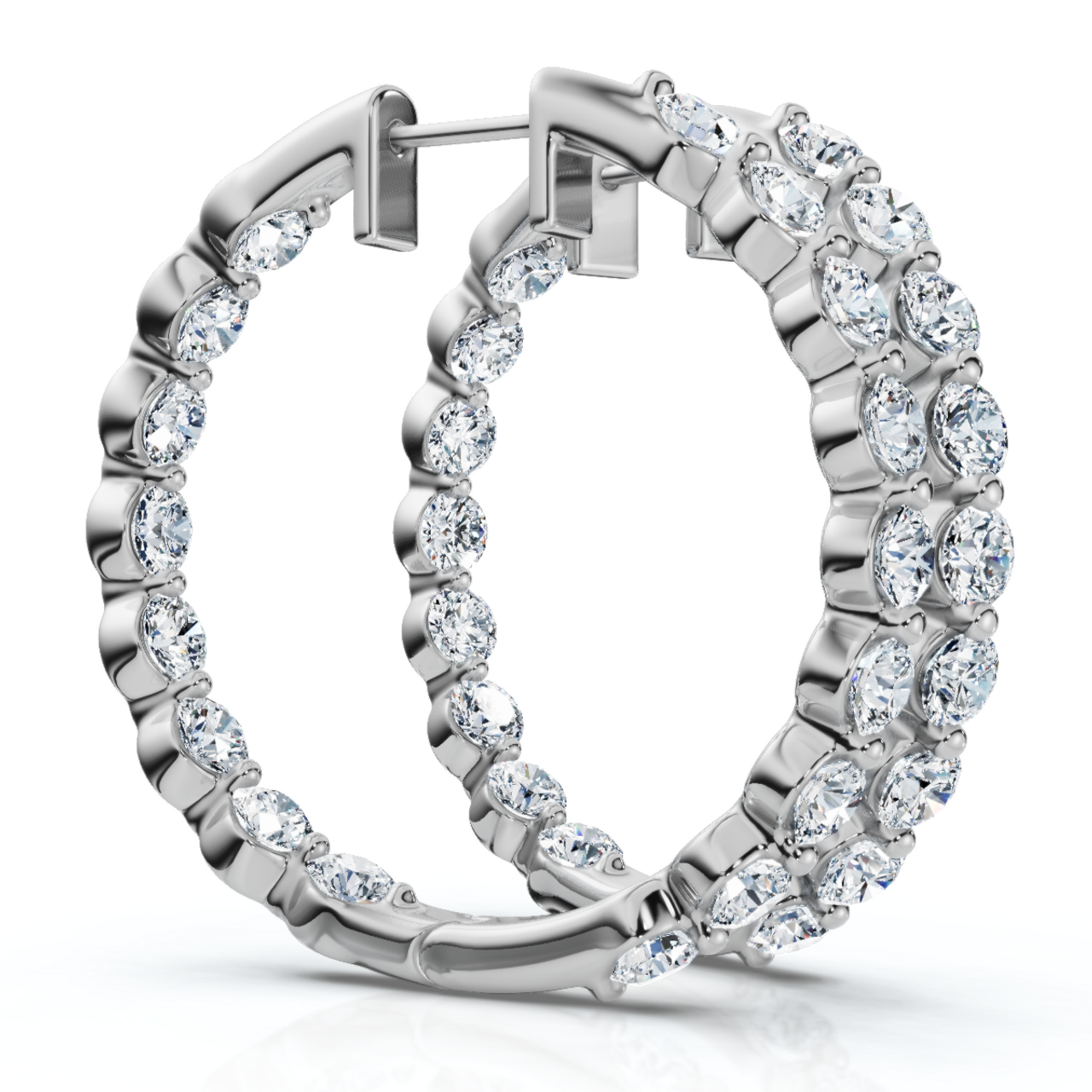 1 - 5 Ct Single Prong Diamond Hoops 14k Gold Lab Grown Women's Earrings 1.25" (F-G, VS)