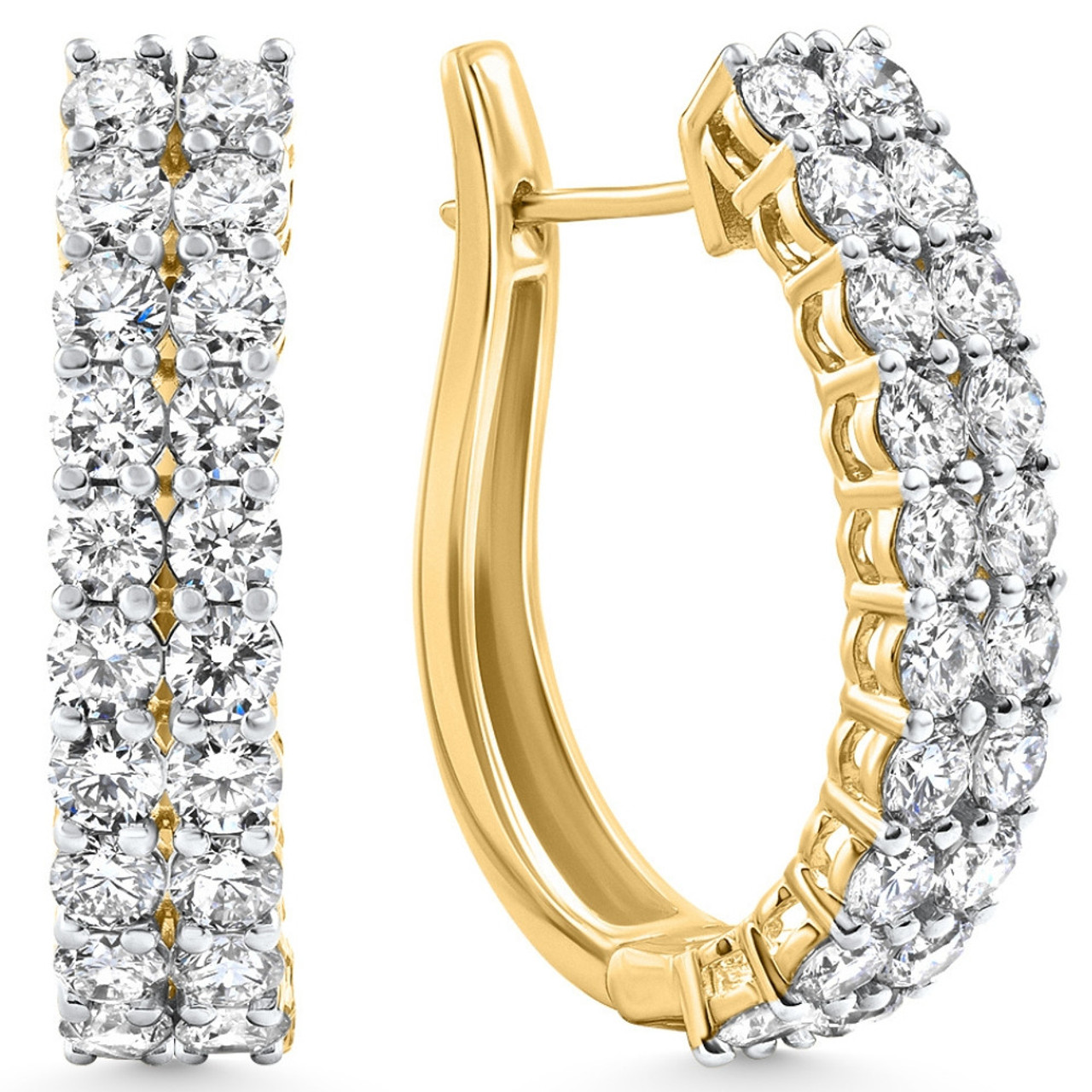 1 - 5 Ct Double Row Diamond Hoops 14k Gold Lab Grown Women's Earrings 1 - 5 Ct Double Row Diamond Hoops 14k Gold Lab Grown Women's Earrings