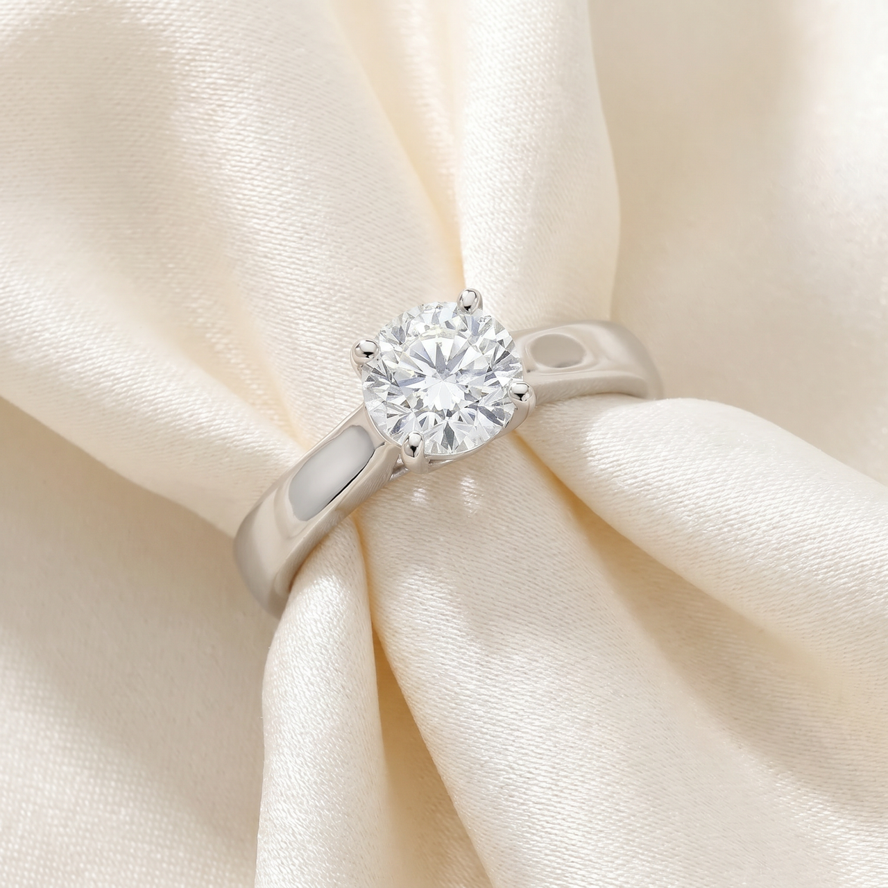 1 ct Round Solitaire Diamond Engagement Ring 14k White Gold (H-I, I1)