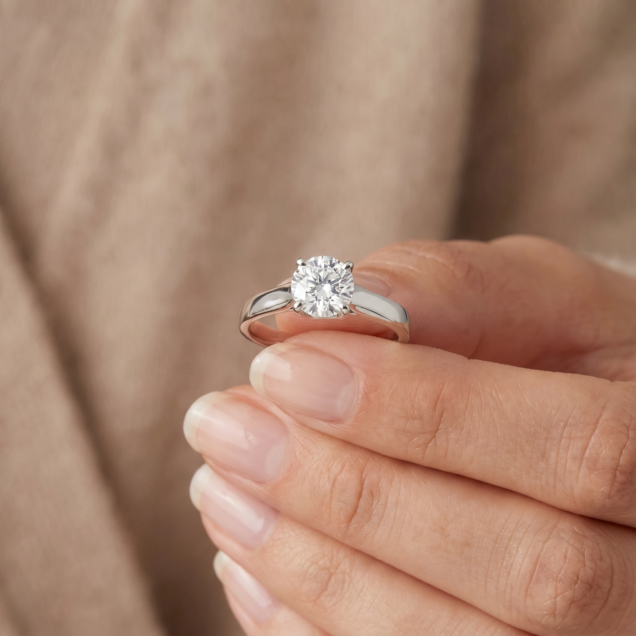 1 ct Round Solitaire Diamond Engagement Ring 14k White Gold (H-I, I1)