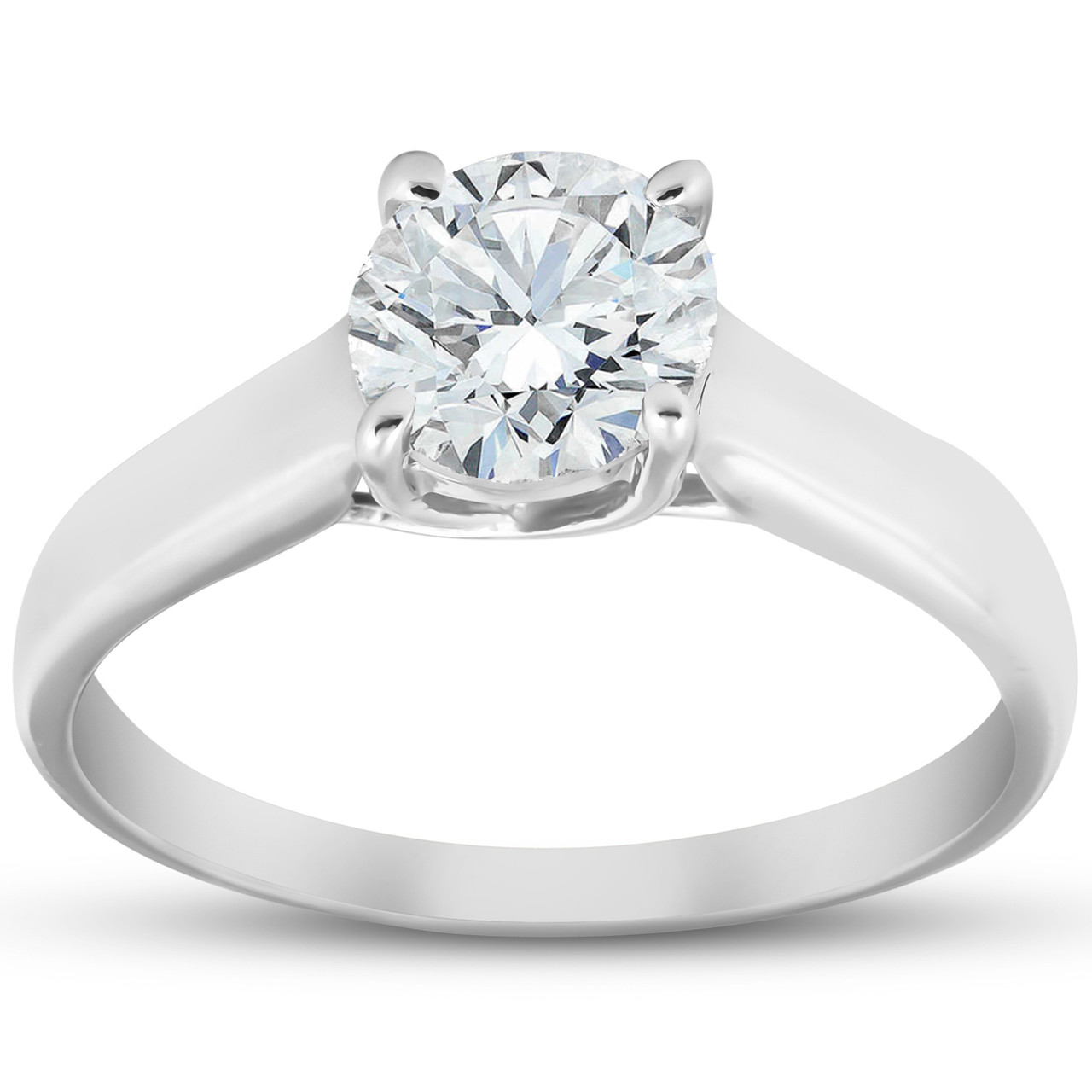 1 ct Round Solitaire Diamond Engagement Ring 14k White Gold (H-I, I1)