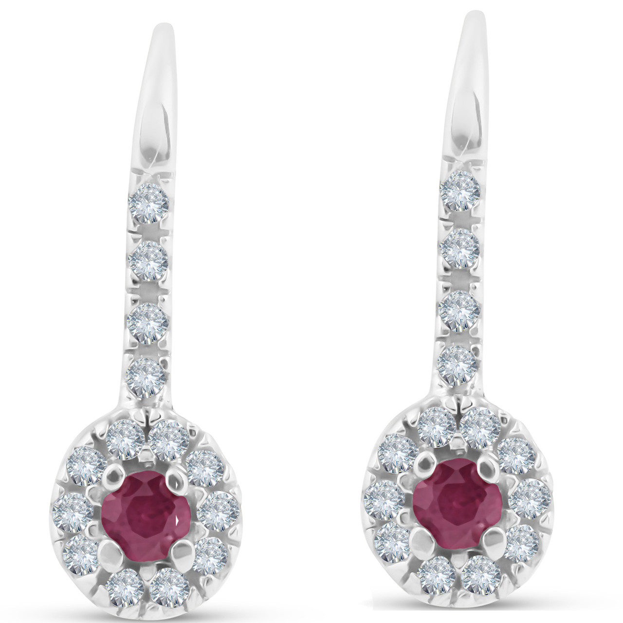1/4ct Ruby & Diamond Drop White Gold Earrings 14K White Gold (G-H, I2-I3)