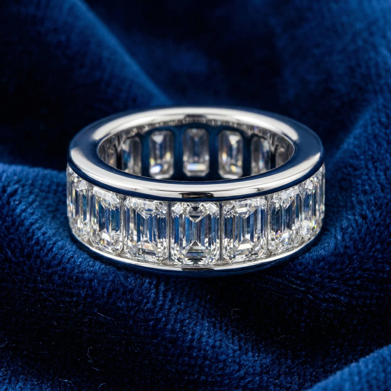 11 1/2Ct Emerald Cut Diamond Eternity Ring Channel Set 14k Gold Lab Grown (E-F, VS)