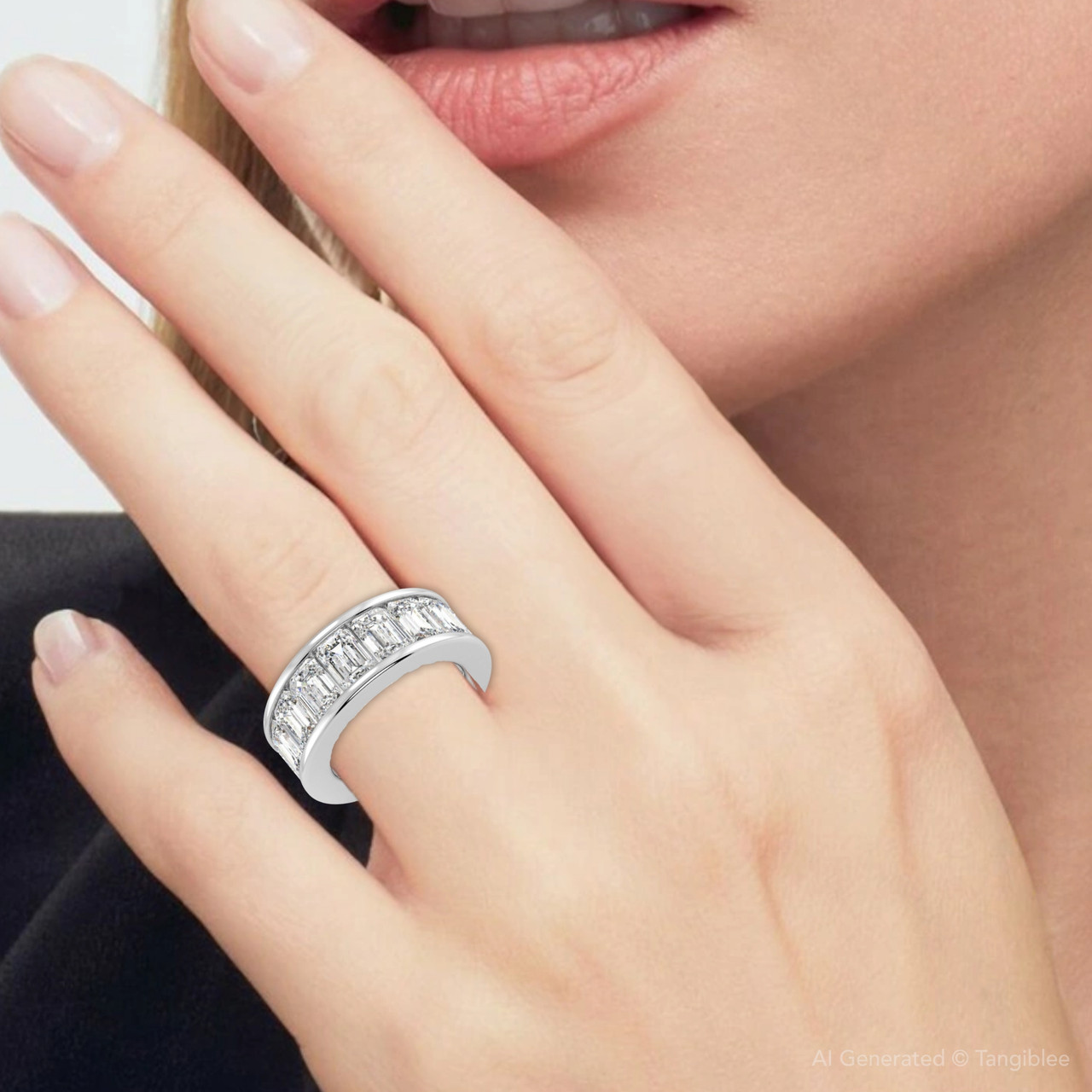 11 1/2Ct Emerald Cut Diamond Eternity Ring Channel Set 14k Gold Lab Grown (E-F, VS)