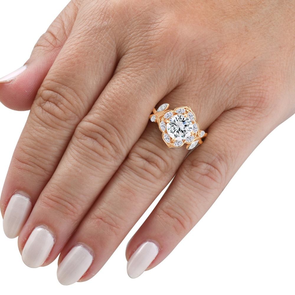 Certified 2.53Ct Diamond Engagement Vine Petal Ring 14k Yellow Gold Lab Grown (D-E, VS)