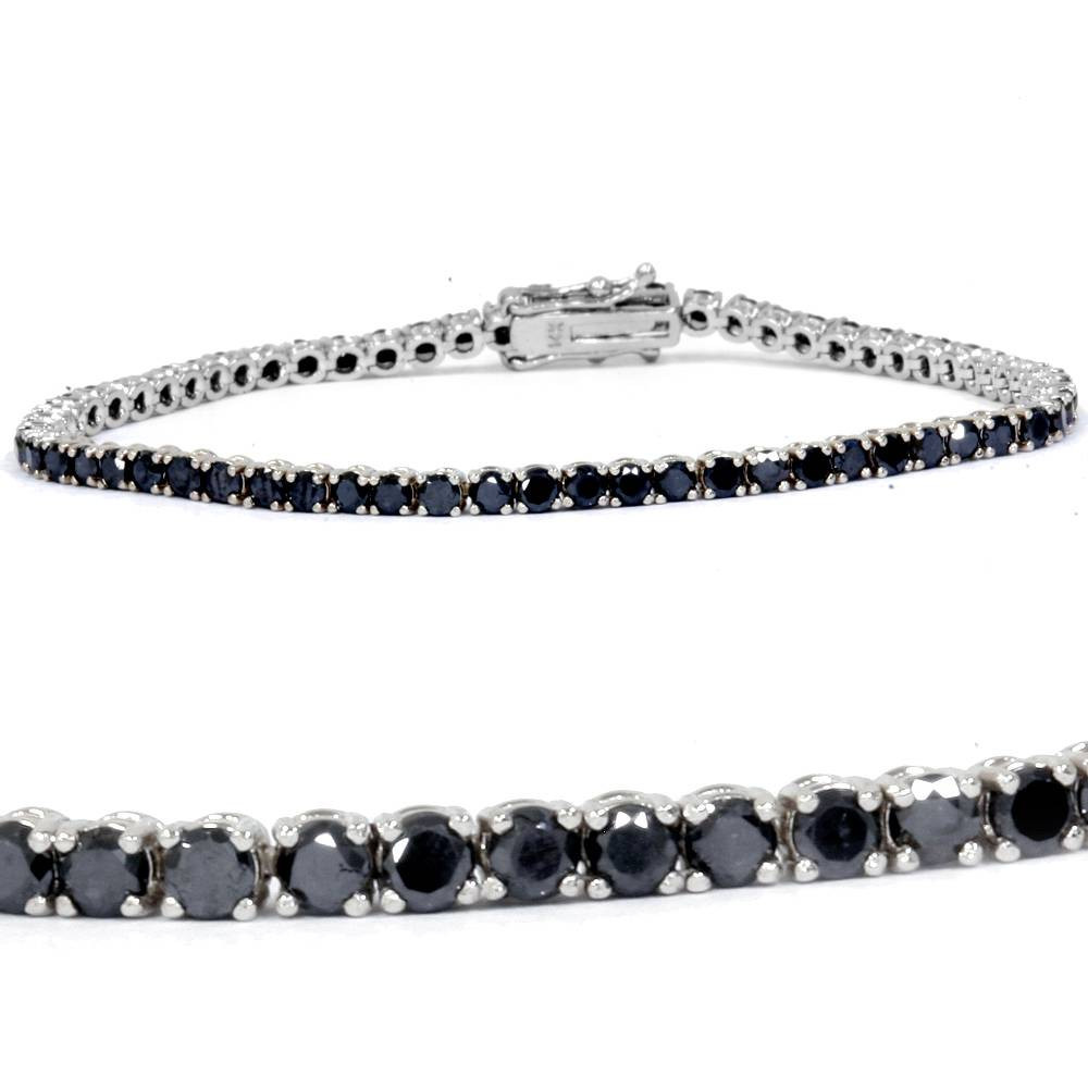 4ct Black Diamond Tennis Bracelet 14K White Gold 7" (Black, )