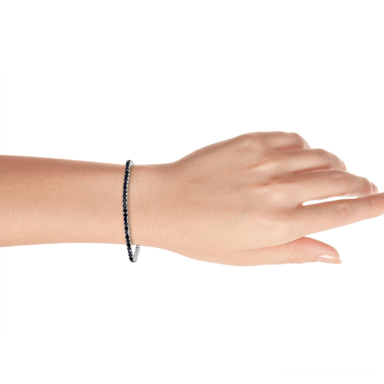 4ct Black Diamond Tennis Bracelet 14K White Gold 7" (Black, )