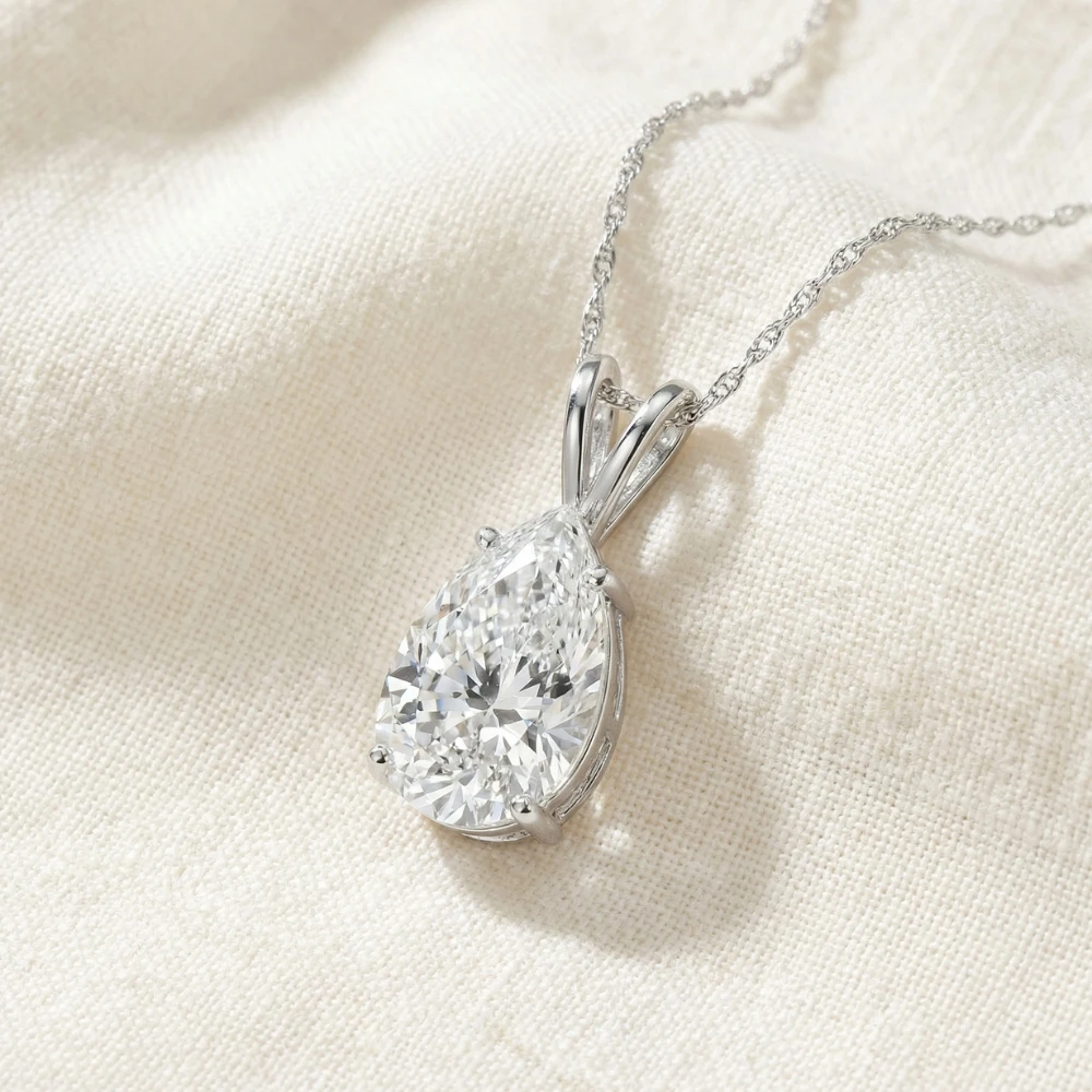 Certified 2 Ct Pear Shape Lab Grown Diamond Pendant 14k White Gold Necklace (F-G, VS)