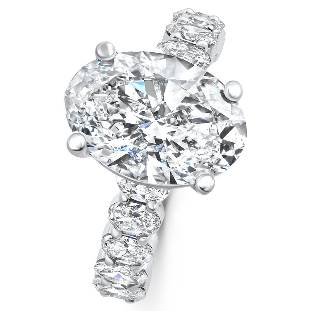 Certified 6Ct Oval Diamond Side Stone Engagement 14k White Gold Lab Grown (I-J, VS)