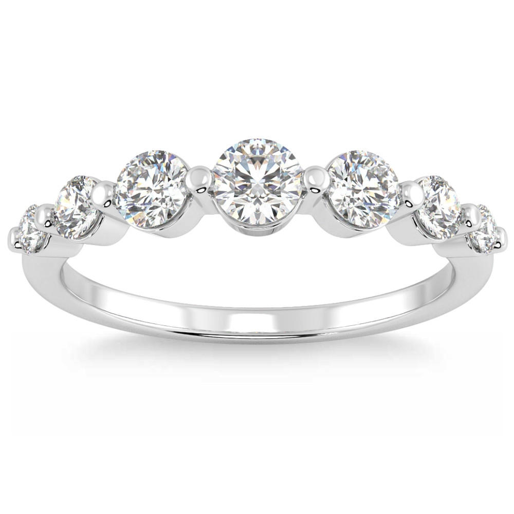 3/4Ct Graduated Diamond Anniversary Wedding Ring 14k Gold Lab Grown (F-G, VS2-SI1)