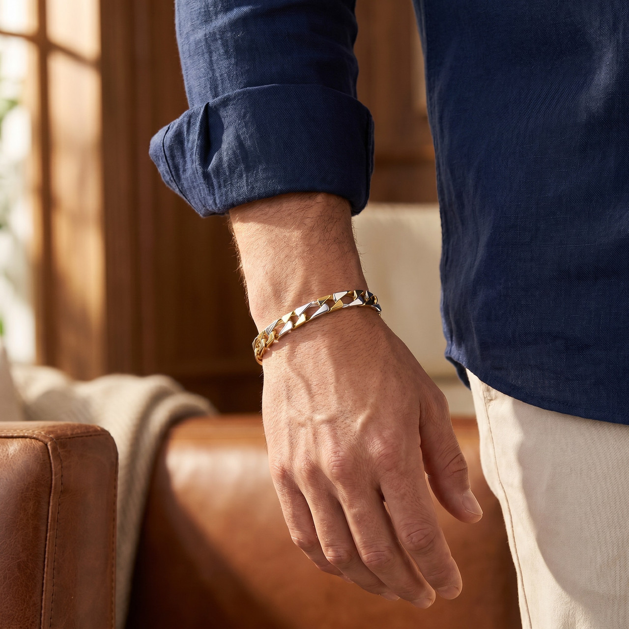 Men's Designer Figaro Link 14k Gold (37gram) or Platinum (60gram) 8mm Bracelet 8.5"