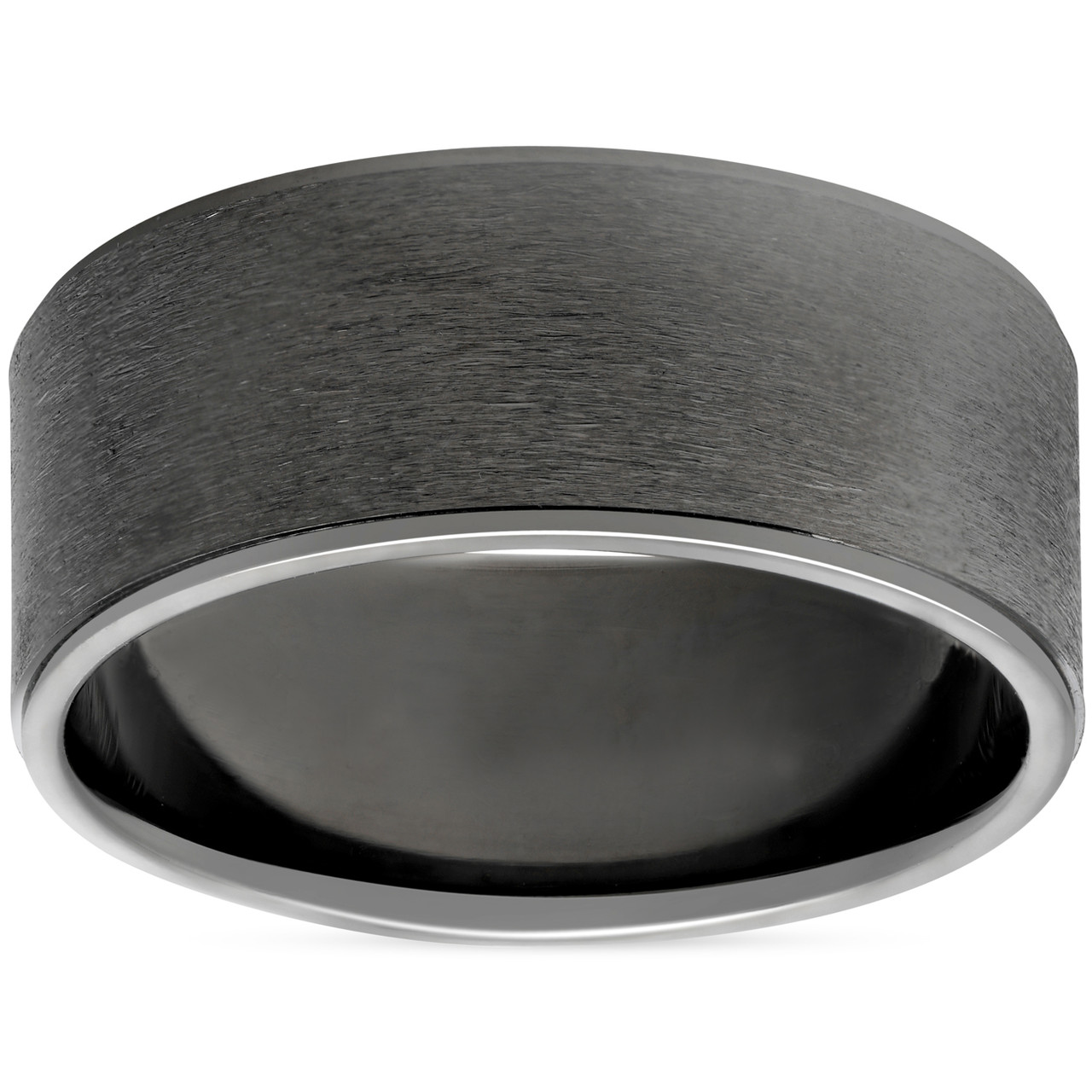 Mens 14K Black Gold Brushed 8mm Comfort Fit Wedding Band