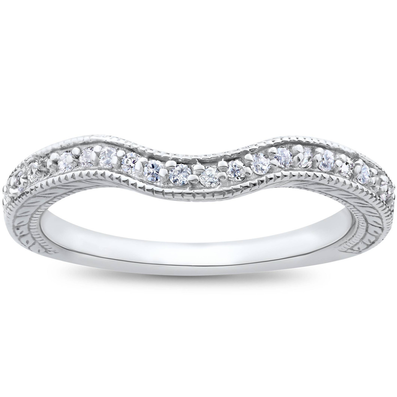 1/6ct Unique Curved Diamond Wedding Ring 14K White Gold (G-H, SI)