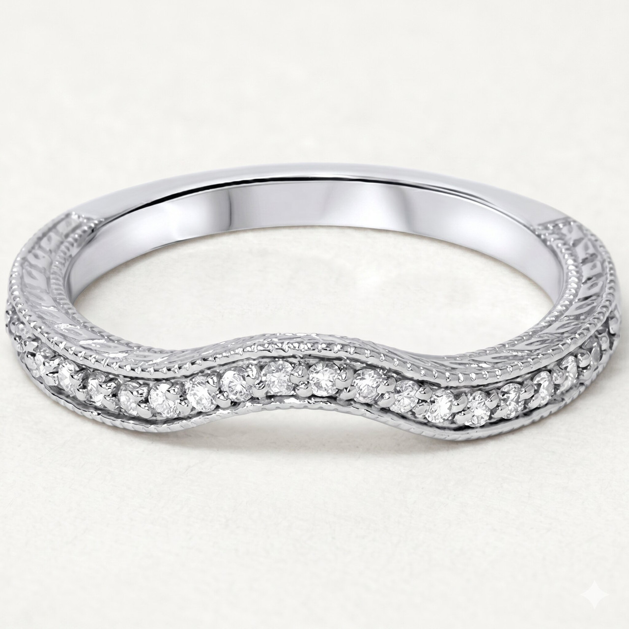 1/6ct Unique Curved Diamond Wedding Ring 14K White Gold (G-H, SI)
