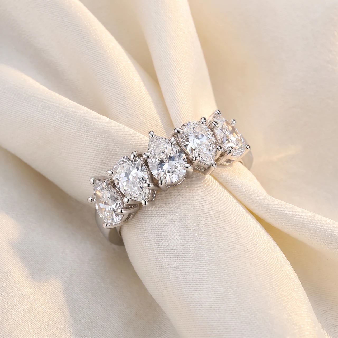 2 - 6 Ct Pear Diamond 5-Stone Wedding Ring 14k Gold Lab Grown (F-G, VS)