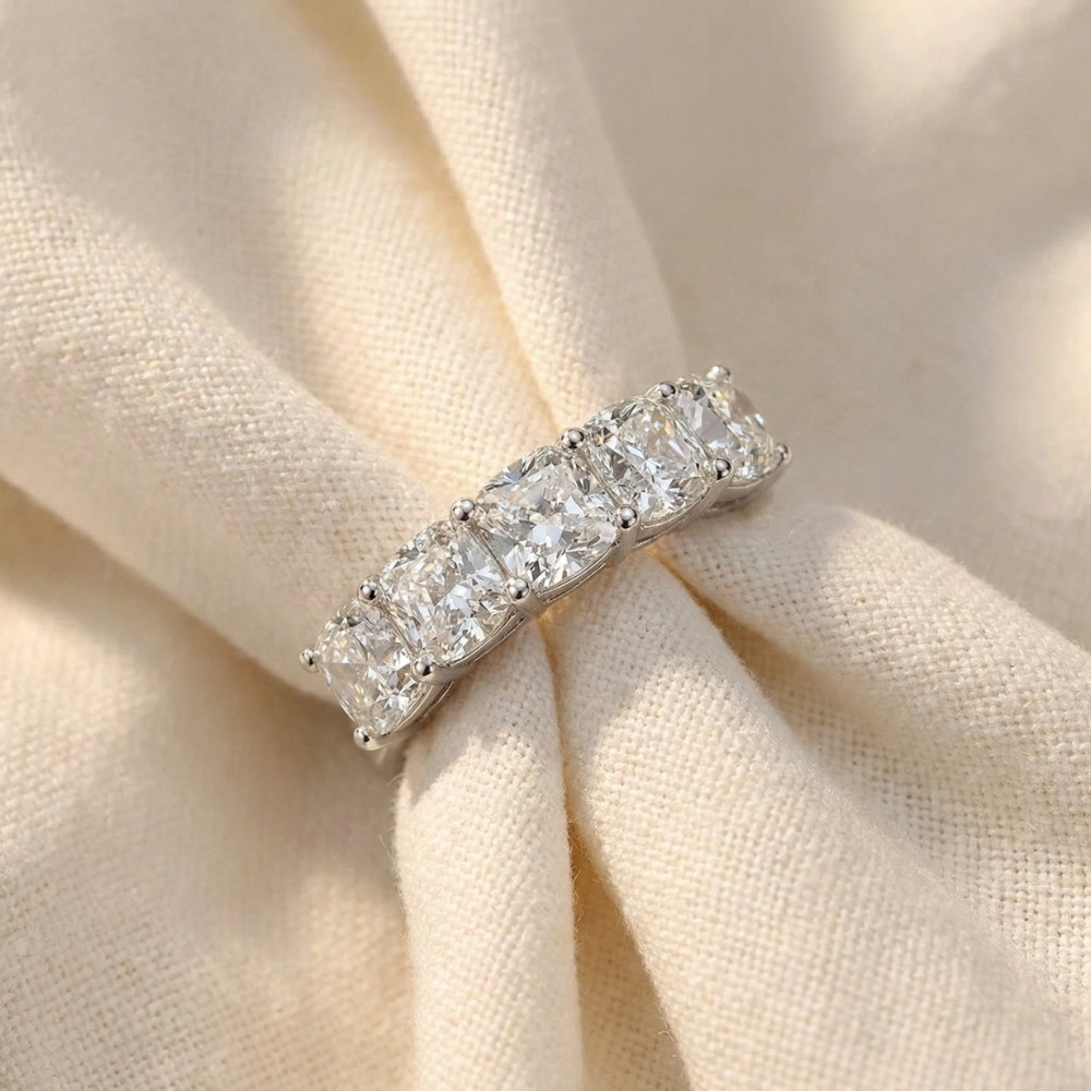 1 - 3 1/2 Ct Cushion Cut Diamond 5-Stone Wedding Ring 14k Gold Lab Grown (F-G, VS)