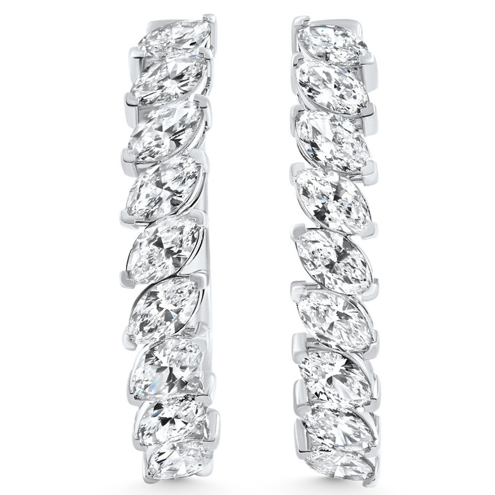 2 - 6 Ct Marquise Cut Diamond Hoops 14k Gold Lab Grown Women's Earrings 1"