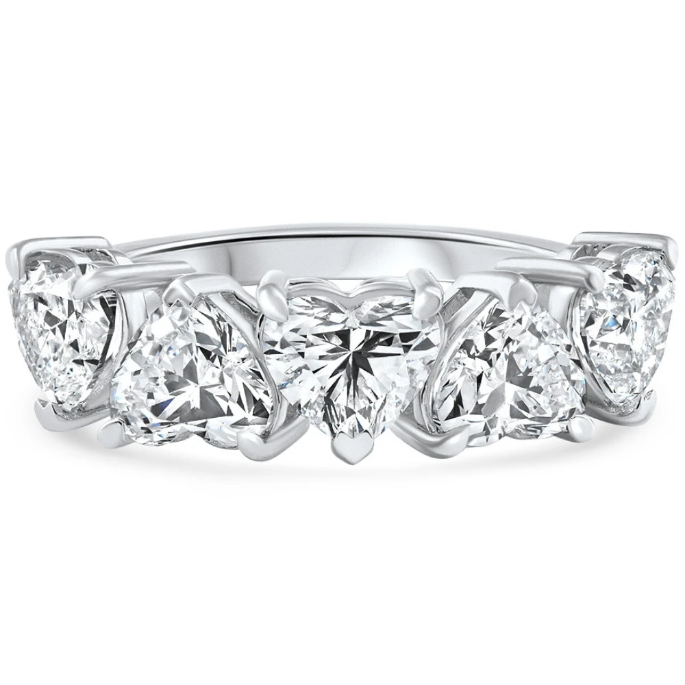 3 3/4Ct Heart Shape Diamond Five Stone Wedding Ring 14k Gold Lab Grown (F-G, VS)
