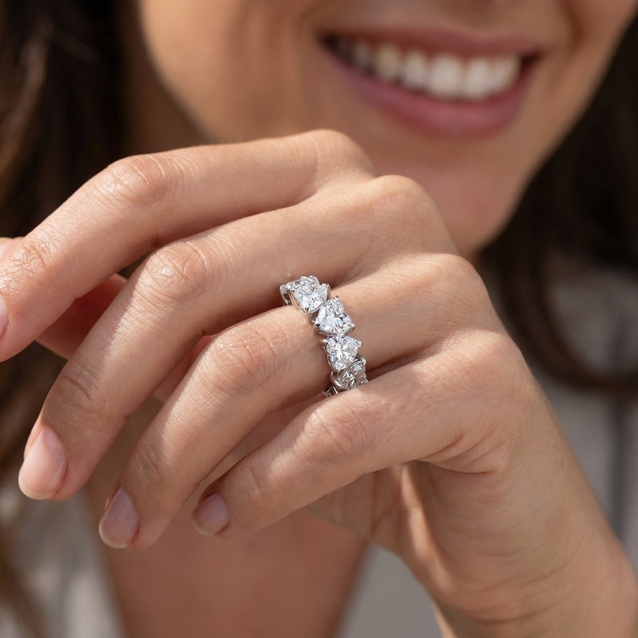 3 3/4Ct Heart Shape Diamond Five Stone Wedding Ring 14k Gold Lab Grown (F-G, VS)