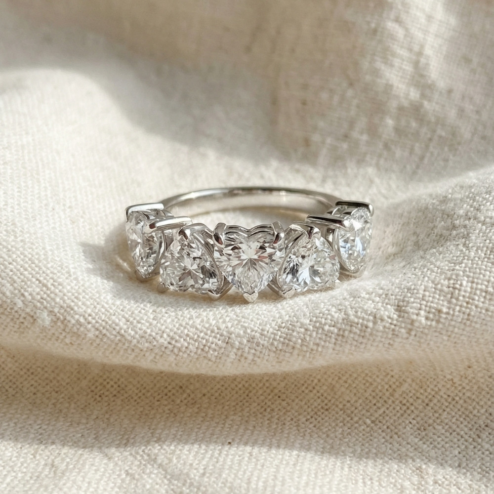 3 3/4Ct Heart Shape Diamond Five Stone Wedding Ring 14k Gold Lab Grown (F-G, VS)