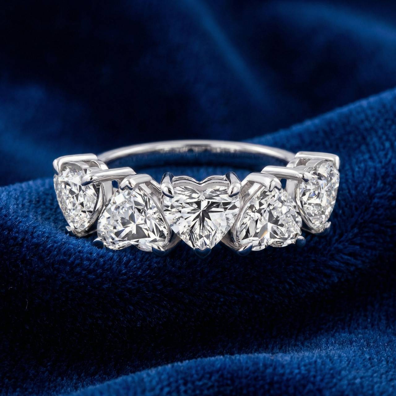 3 3/4Ct Heart Shape Diamond Five Stone Wedding Ring 14k Gold Lab Grown (F-G, VS)