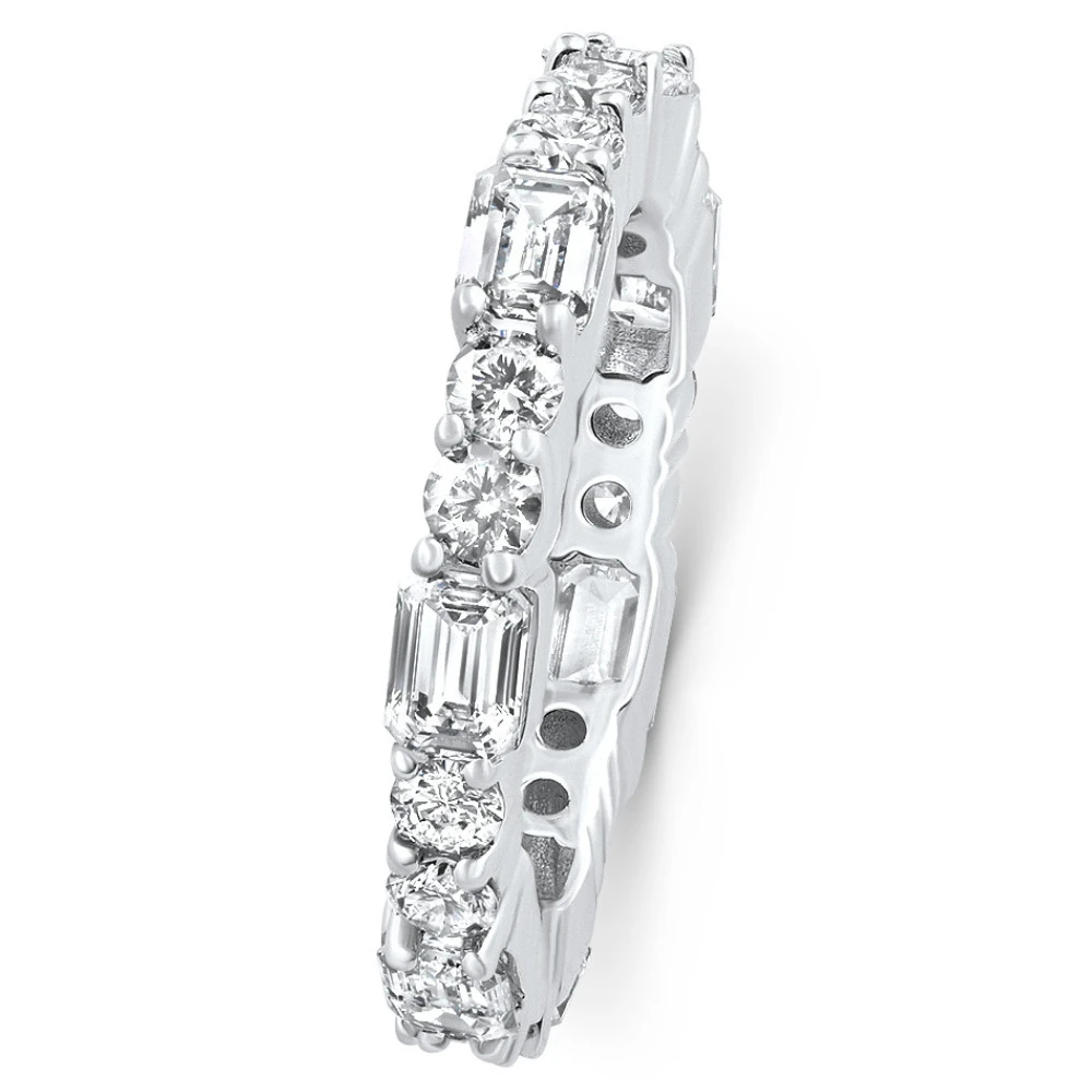 3Ct Emerald & Round Cut Diamond Eternity Wedding Ring 14k Gold Lab Grown (F-G, VS)