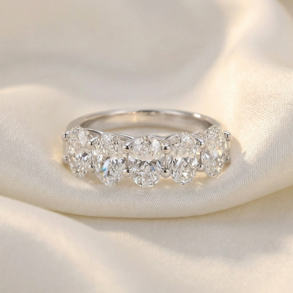 3Ct Oval Shape Diamond Five Stone Wedding Ring 14k Gold Lab Grown (F-G, VS)