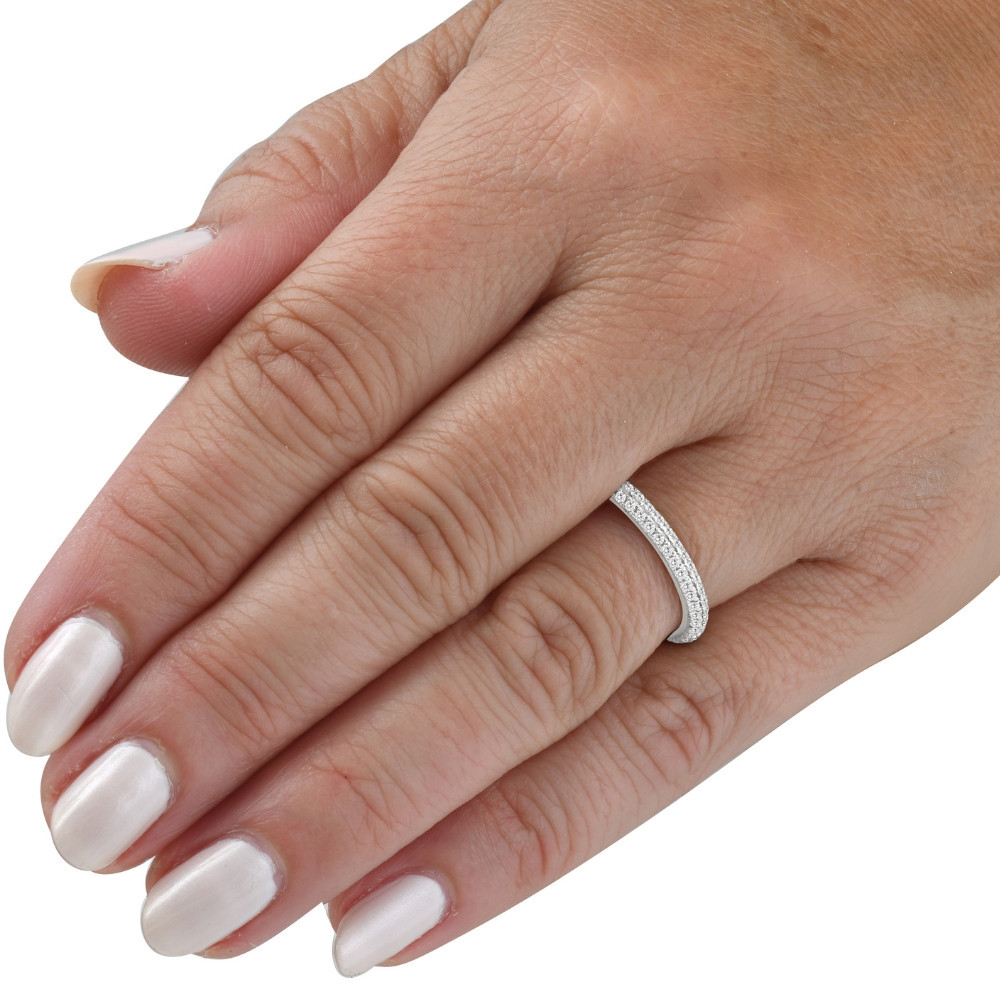 1/4Ct Micro Pave Diamond Wedding Ring 1/2 Eternity Band 14k Gold Lab Grown (F-G, VS)