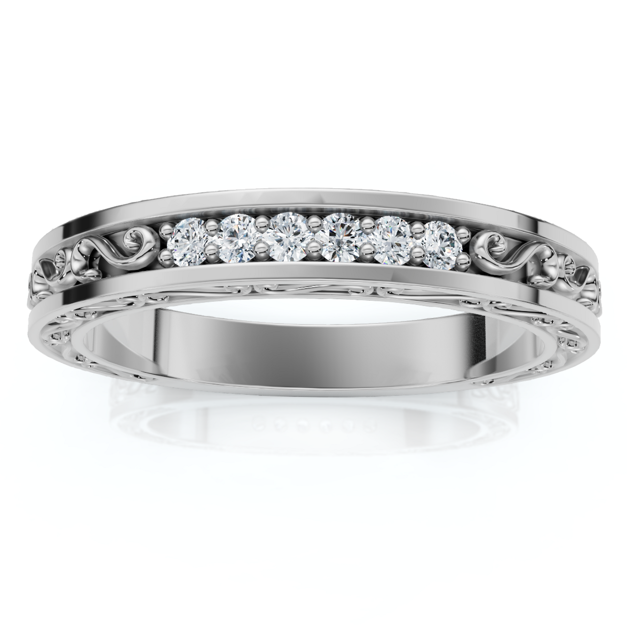 Stackable Diamond Wedding Ring Scroll Pattern Band 14k Gold Lab Grown (F-G, VS)