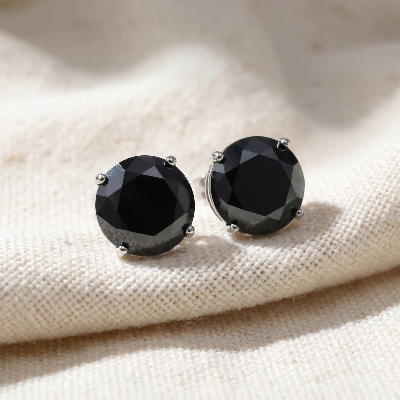 3 TCW 14k White Gold Round Black Diamond Stud Earrings (Black, I2-I3)