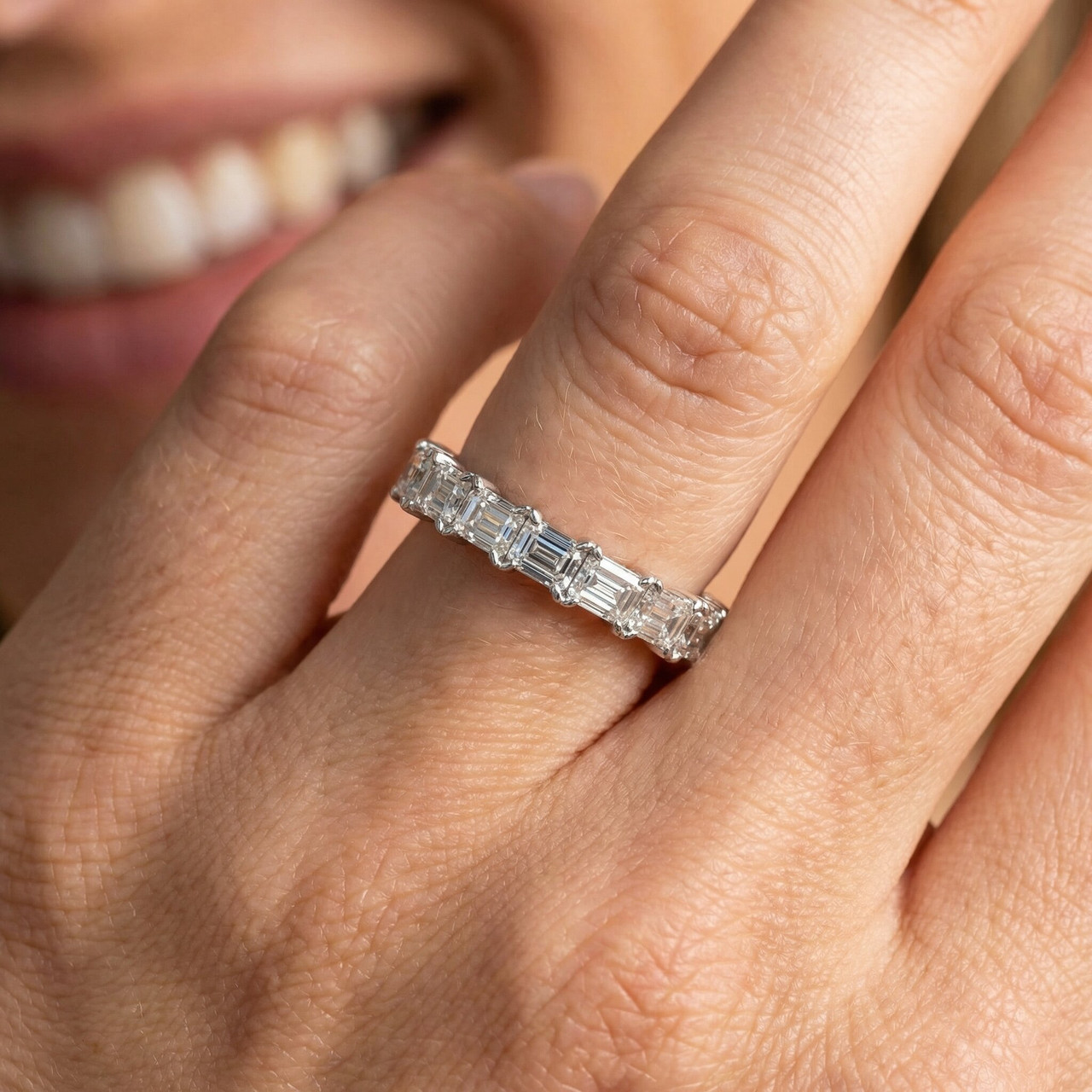 3 - 6 Ct East West Emerald Cut Diamond Eternity Wedding Ring 14k Gold Lab Grown (F-G, VS)