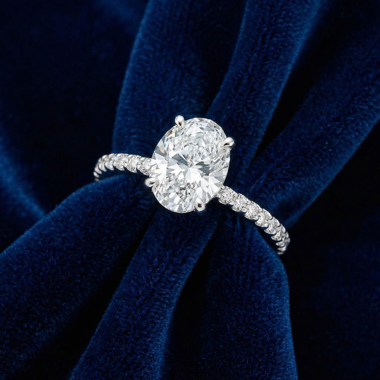 Certified 3 3/8Ct Oval Diamond Engagement Ring Hidden Halo Lab Grown White Gold (G-H, VS2-SI1)