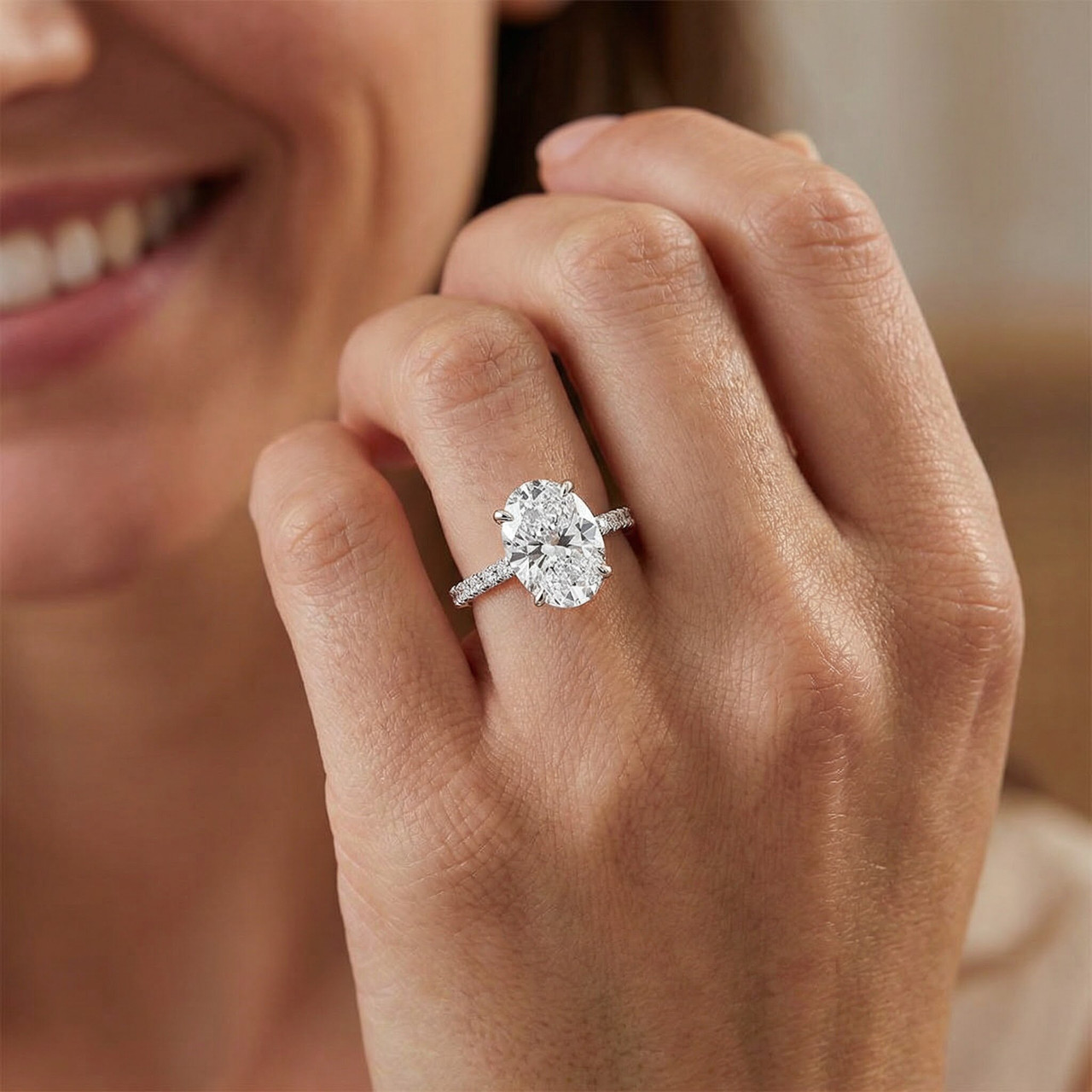 Certified 3 3/8Ct Oval Diamond Engagement Ring Hidden Halo Lab Grown White Gold (G-H, VS2-SI1)