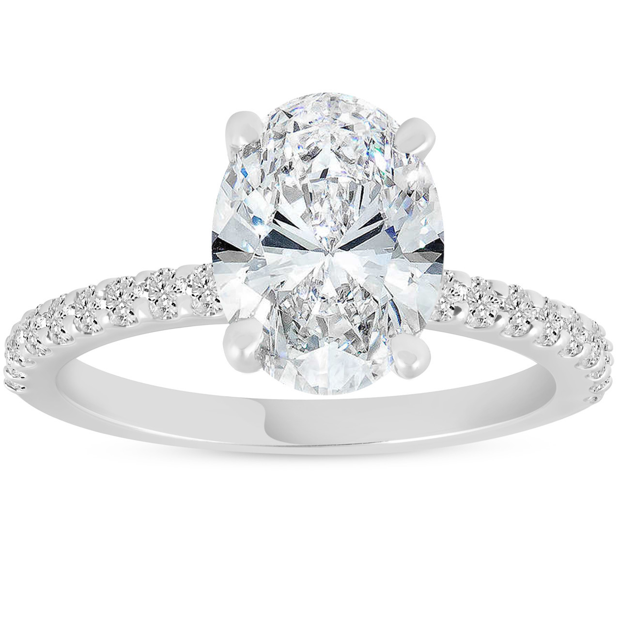 Certified 3 3/8Ct Oval Diamond Engagement Ring Side Halo Lab Grown White Gold (G-H, VS2-SI1) Certified 3 3/8Ct Oval Diamond Engagement Ring Side Halo Lab Grown White Gold (G-H, VS2-SI1)