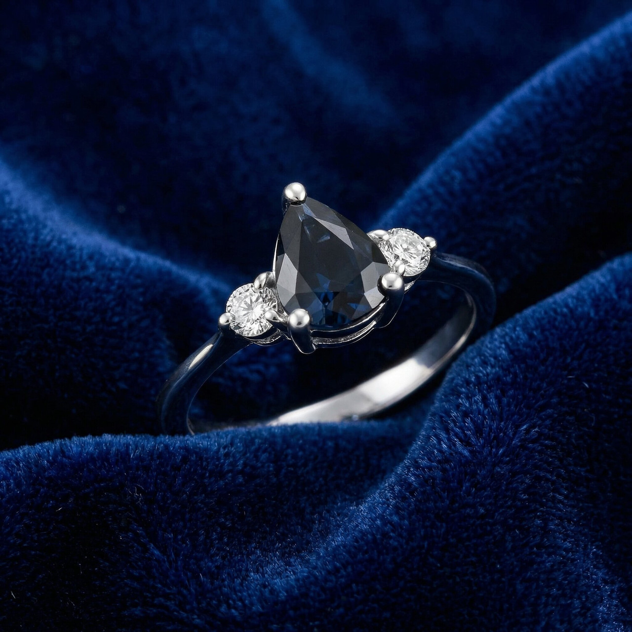 1Ct Genuine Blue Sapphire & Diamond Engagement Anniversary Ring 10k Gold (G-H, I1)