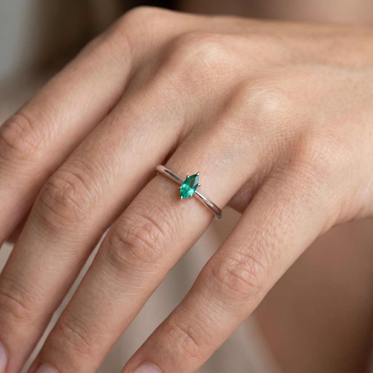 1/3Ct Emerald Marquise Solitaire Ring 10k Gold Lab Grown