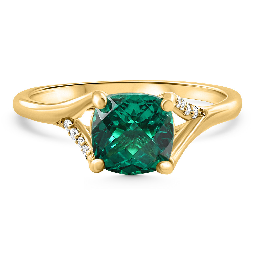 1 1/2Ct Cushion Emerald & Diamond Ring 10k Gold Lab Grown Engagement Fashion (G-H, VS2-SI1)