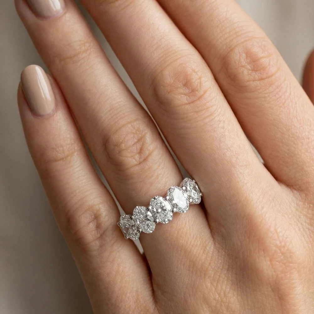 1.50 - 7.50Ct Oval Shape Diamond 5-Stone Wedding Ring Gold or Platinum Lab Grown (F-G, VS2-SI1)