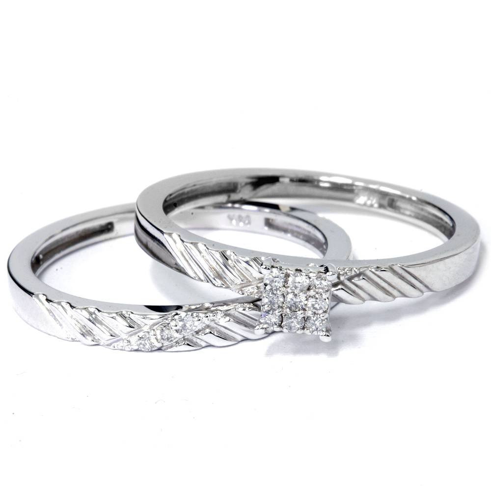 Diamond Engagement Matching Wedding Ring Set 14K White Gold (G-H, I2-I3)