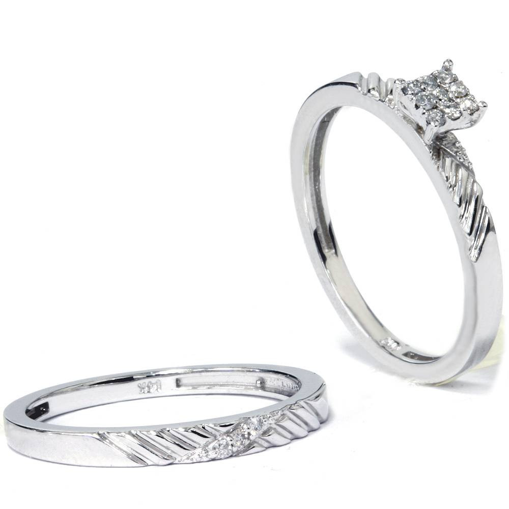 Diamond Engagement Matching Wedding Ring Set 14K White Gold (G-H, I2-I3)