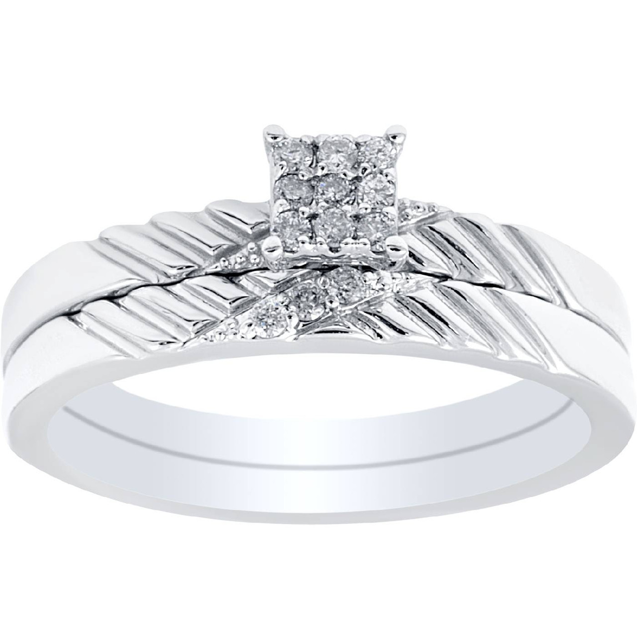 Diamond Engagement Matching Wedding Ring Set 14K White Gold (G-H, I2-I3)
