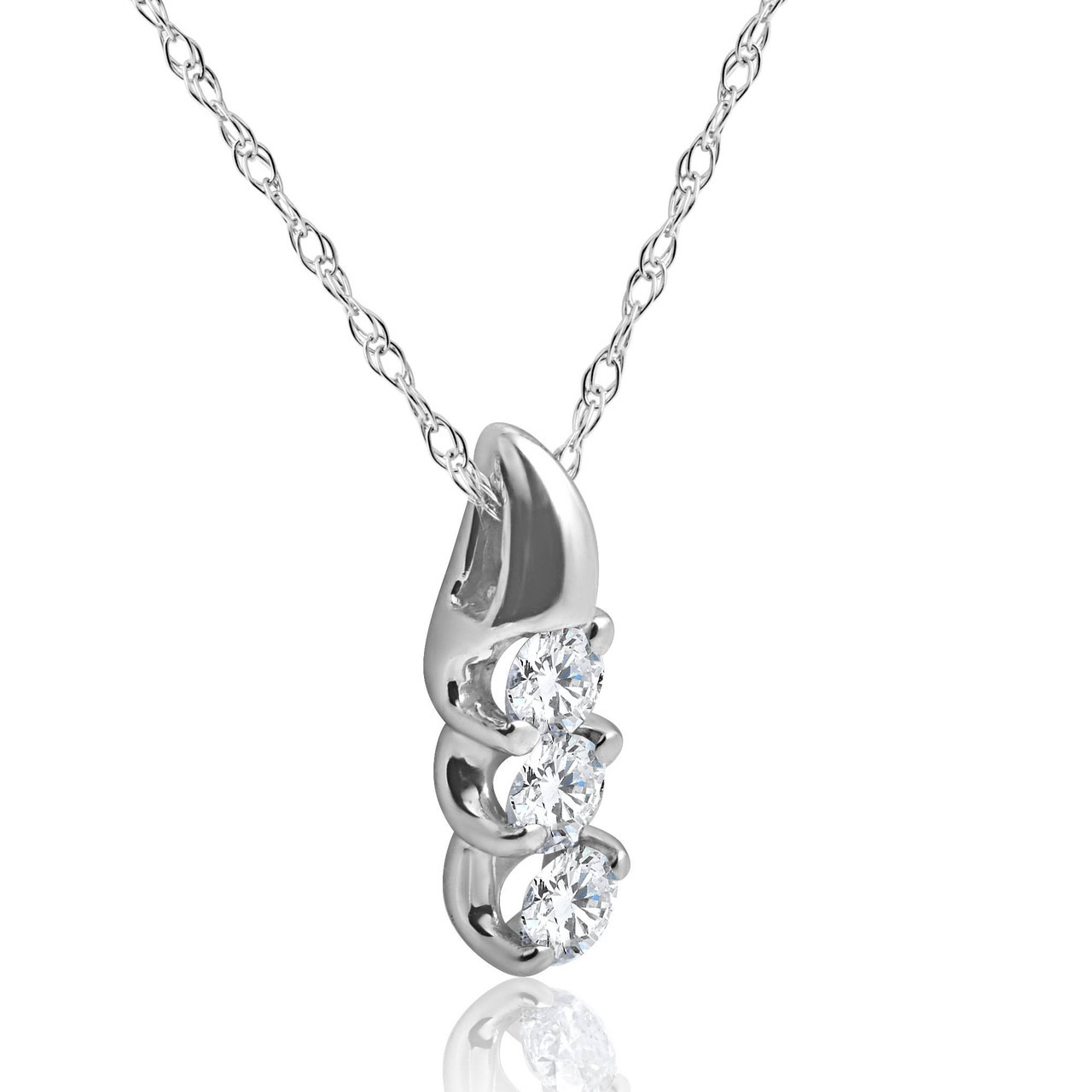 1/3ct Three Stone 3 Diamond Pendant 14K White Gold (H-I, I2-I3)