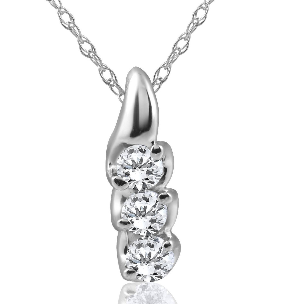 1/3ct Three Stone 3 Diamond Pendant 14K White Gold (H-I, I2-I3)